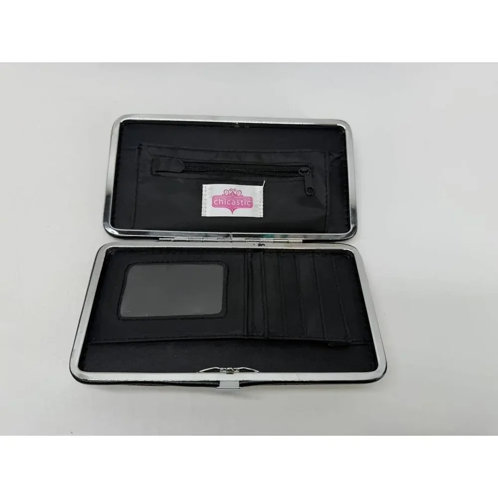Chicastic Brown Faux Lizard Skin Hard Case Clutch Wallet Card Slots ID Window